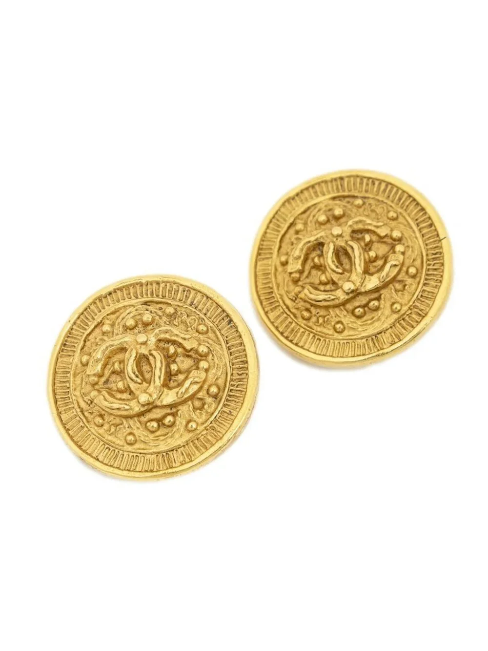 Chanel CC Logo Round Clip Type Earrings Gold Plated